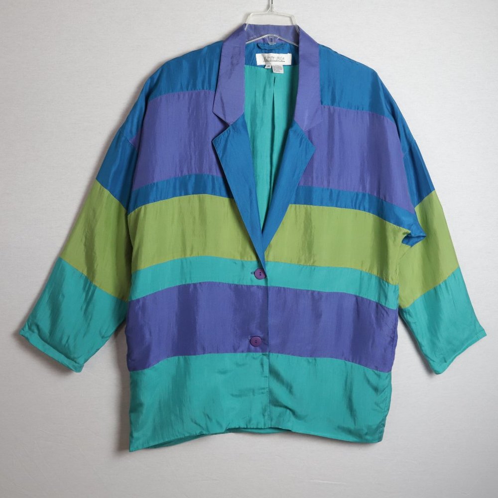 Vintage Sunny Leigh 100% Silk Color Block Blazer